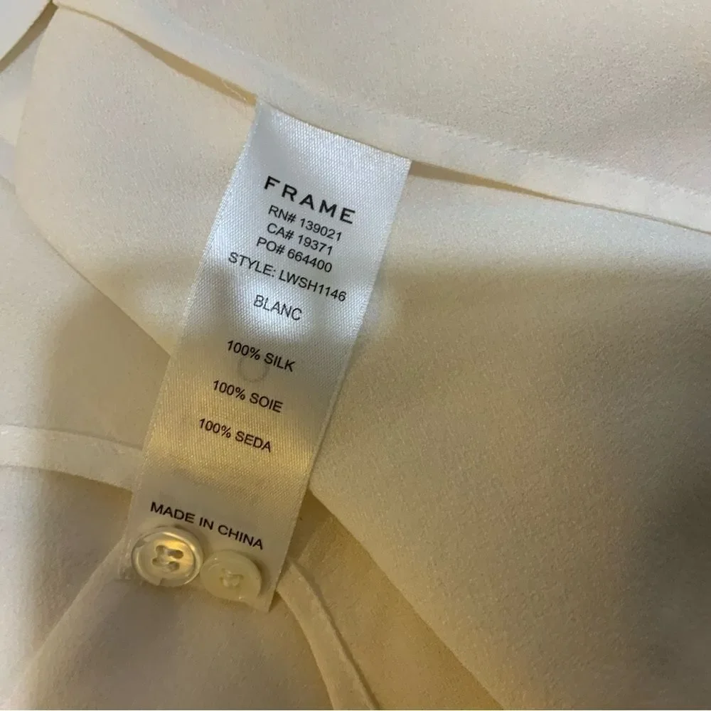 FRAME Gilian 100% Silk Puff-sleeve Top In white size small
